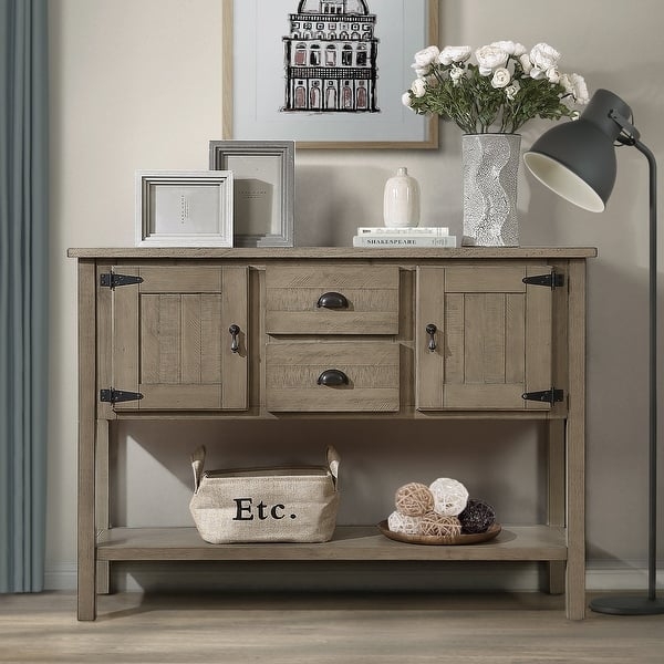 Sideboard Console with Barn Door Hinges and Tan Wood Finish