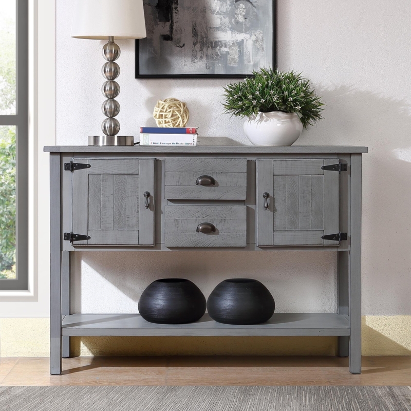 Sideboard in Antique Gray Finish with Rustic Planked Surface