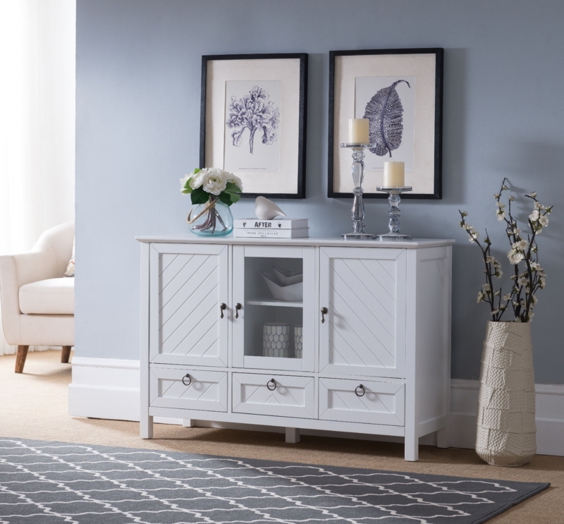 Sideboard with Diagonal Plank Doors and Center Glass Cabinet