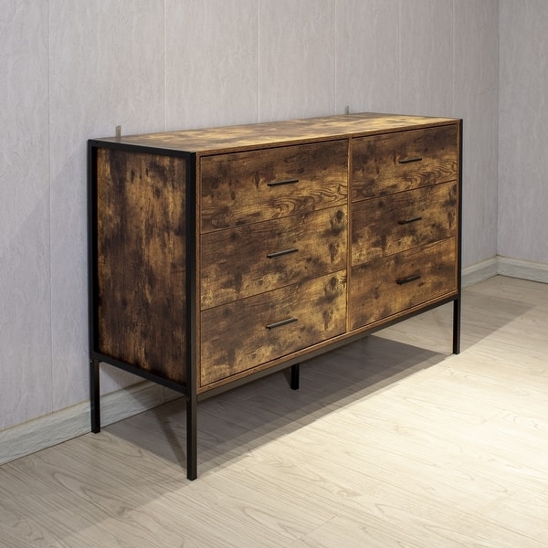 Six-Drawer Double Dresser with Open Metal Base