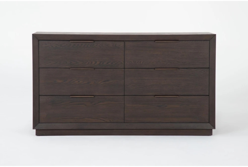 Six-Drawer Dresser Dark Espresso Plinth Base, Modern Minimalist Storage