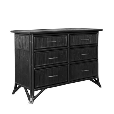 Six-Drawer Dresser, Vertical Ribbing Texture, Cross-Brace Base, Deep Black