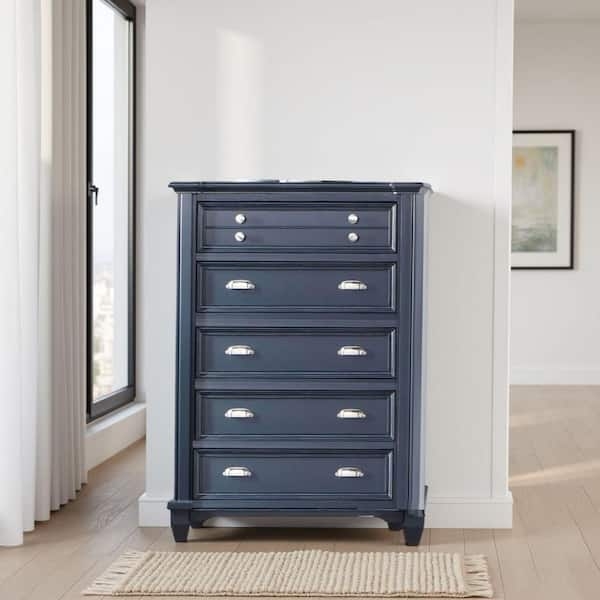 Slate Blue Bedroom Storage Chest with Cup Pull Handles