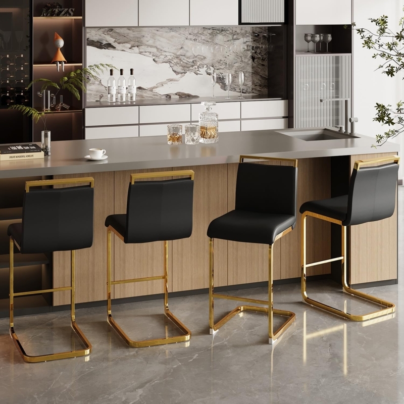 Sleek Bar Stool Backrest Handle Detail Chrome Plated Sled Base Set