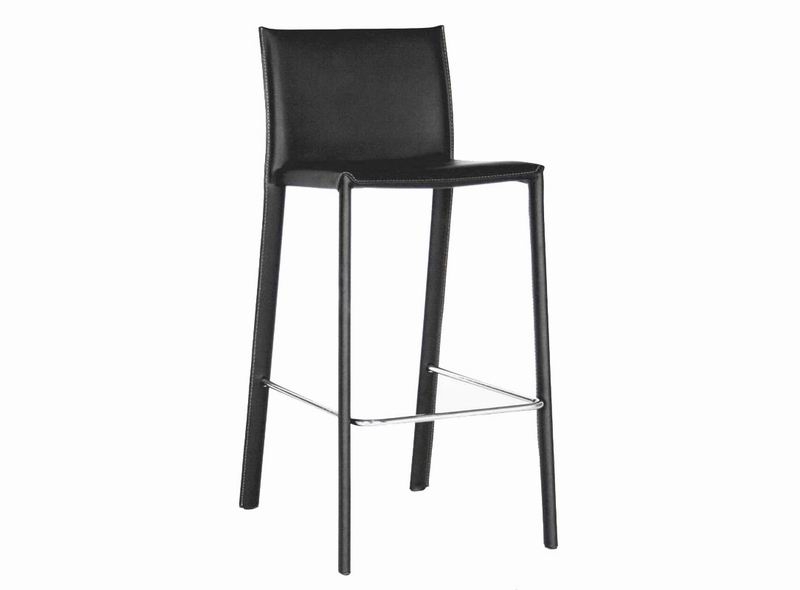 Sleek Bar Stool Fully Upholstered Legs Chrome Footrest High Back