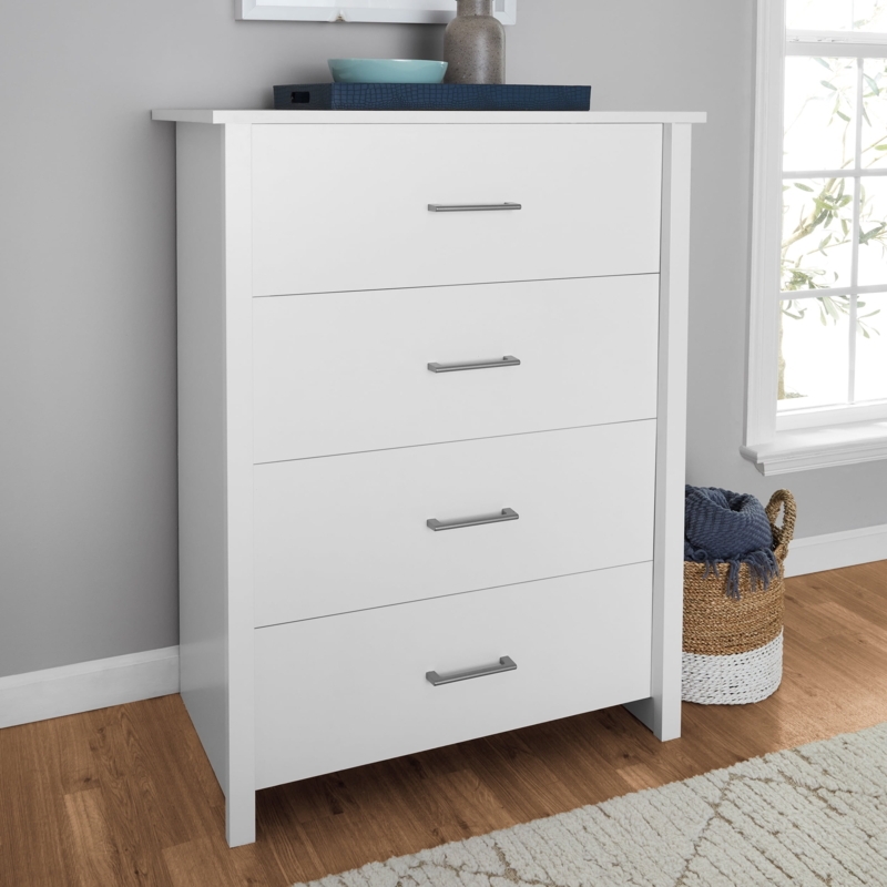 Sleek Dresser with Silver Bar Handles and Clean Lines Chest