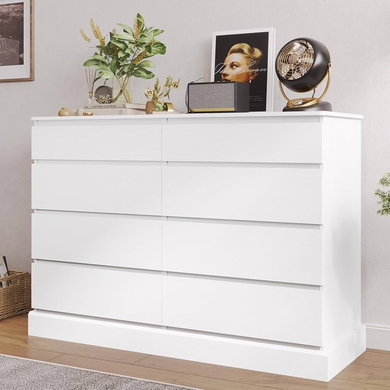 Sleek Matte White Double Dresser with Handleless Design