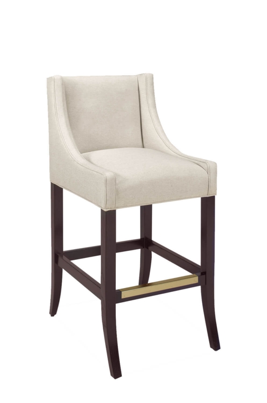 Sloped Wingback Bar Stool Brass Kick Plate Cream Linen