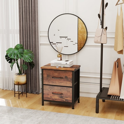 Small Chest: Industrial Wood Grain 2-Drawer Black Metal Frame