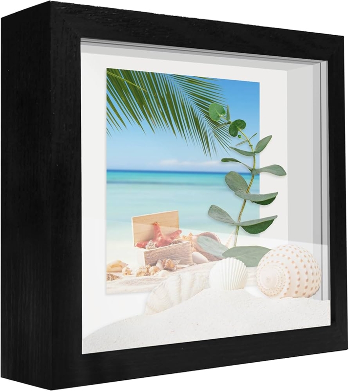 Small Shadow Box 5x5 Black Wood Grain Deep Depth Nautical Theme Display