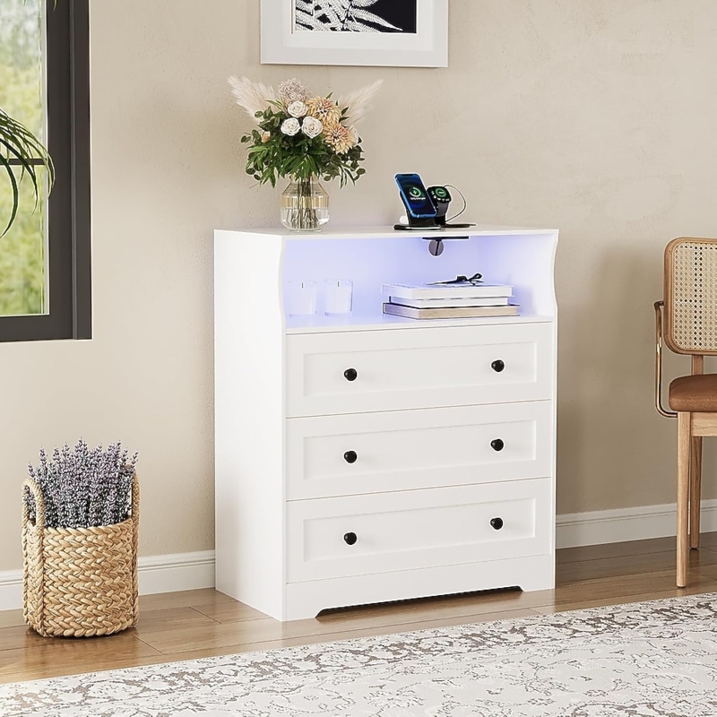 Smart White Chest With LED Lighting and Charging Station