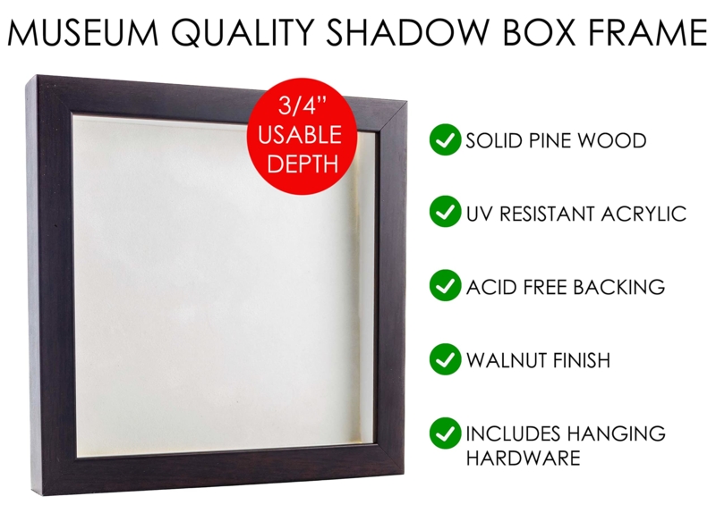 Solid Wood Walnut Finish Shadow Box with 3/4 Inch Usable Depth