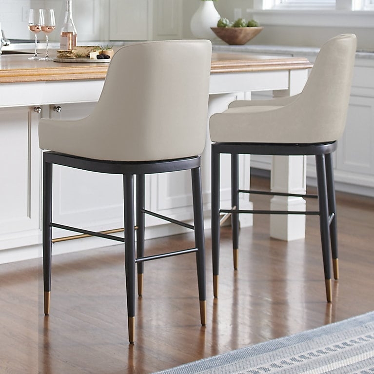 Sophisticated Bar Stool Swivel Seat Cream Upholstery Gold Leg Caps
