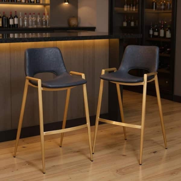 Sophisticated Bar Stools Keyhole Back Cutout Black Gold Bar Height Set