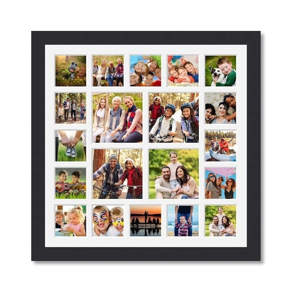 Square Collage Frame, 20-Photo Grid Layout, Matte Black Finish