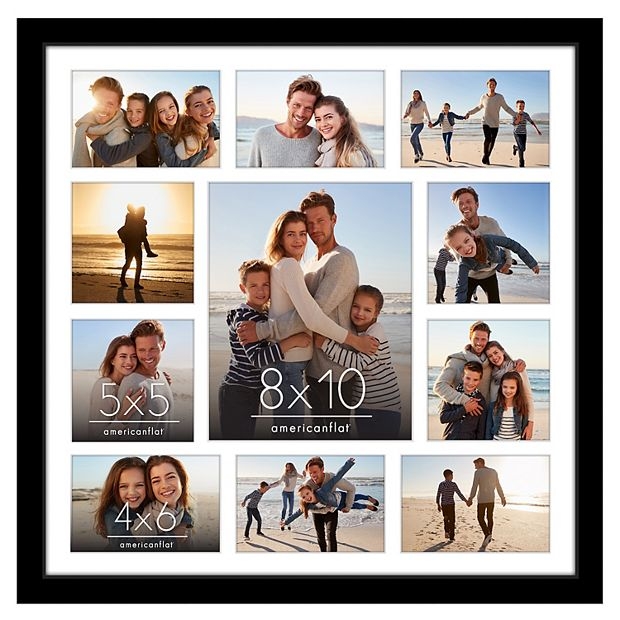 Square Picture Frame, 11-Opening White Mat, Modern Style