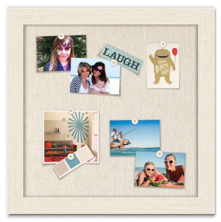 Square Whitewashed Frame Magnetic Bulletin Board with Linen Texture