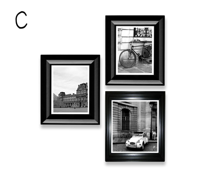 Staggered Picture Frame Set Black White Matting Gallery Wall Layout