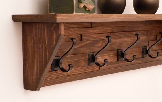Staggered Plank Wall Mounted Coat Rack Scroll Hooks Farmhouse Style