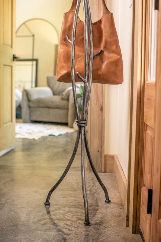 Standing Coat Rack Charcoal Grey Hand Forged Branch Hooks Tripod Base