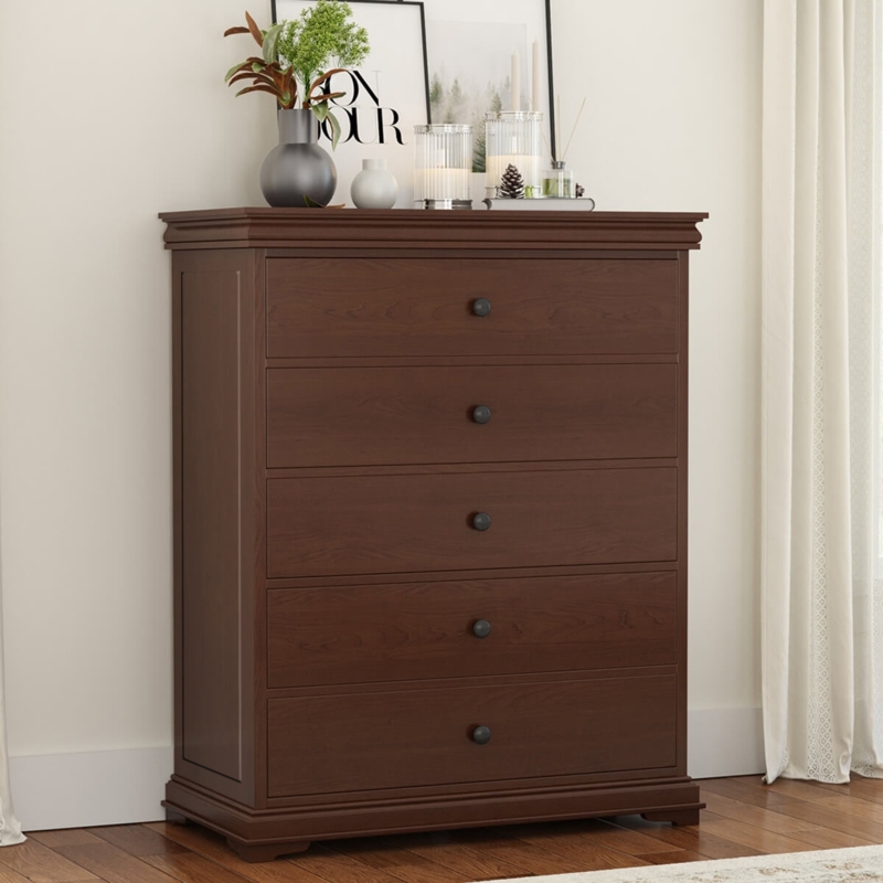 Stately 5-Drawer Chest of Drawers with Traditional Crown Molding