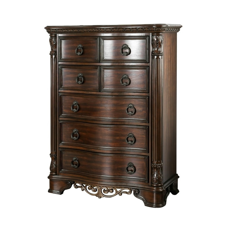 Stately Tall Chest with Serpentine Front and Ornate Carved Pilasters