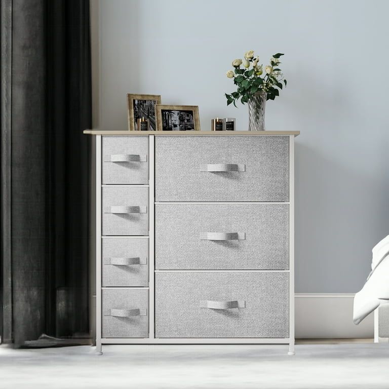 Steel Frame Dresser with Fabric Bins and Mixed Storage Configuration