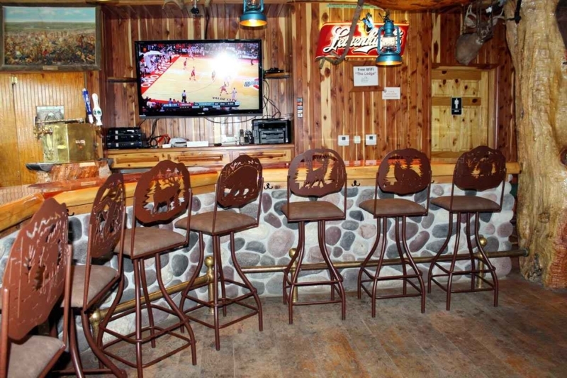 Stone Front Bar Stools Laser Cut Backrest Wildlife Motifs Lodge
