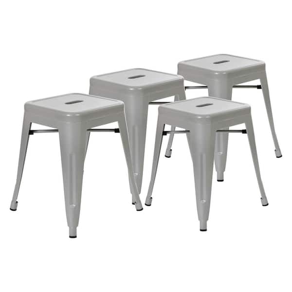 Stool Integrated Handle Silver Finish Backless Metal Tapered Legs
