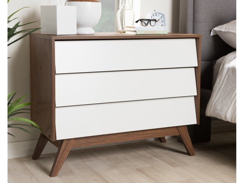 Storage Chest Angled Drawer Fronts Walnut And White Mid-Century
