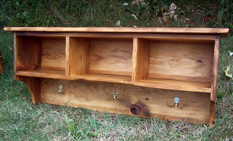 Sturdy Wood Wall Mounted Coat Rack Integrated Cubbies Visible Knots