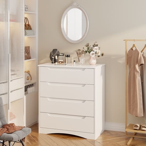 Stylish 4 Drawer Dresser with Integrated Handles and Arched Base