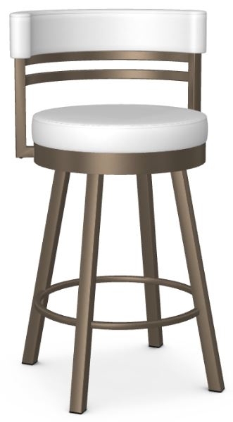 Swivel Bar Stool Bronze Frame White Leather Curved Padded Backrest