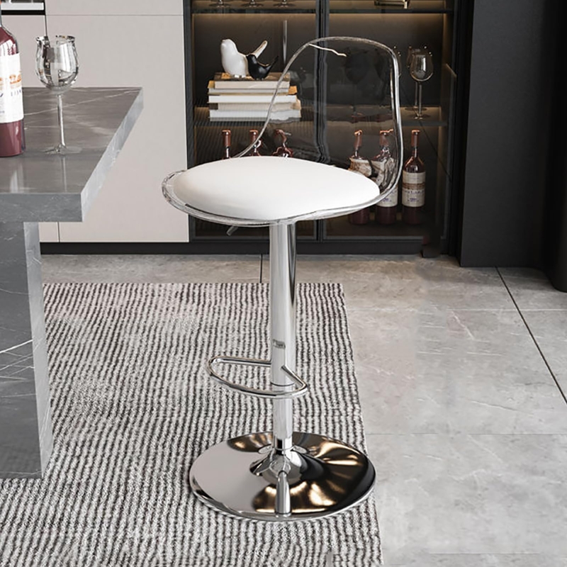 Swivel Bar Stool: Clear Acrylic Shell with White Padded Seat & Chrome
