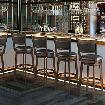 Swivel Bar Stool Curved Open Back Wood Frame Black Seat