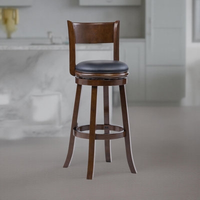 Swivel Bar Stool Dark Walnut Finish Black Leather Like Extra Tall