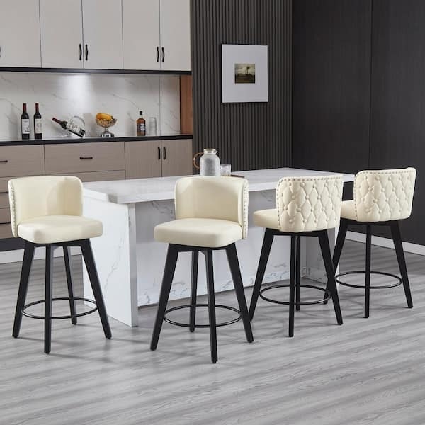 Swivel Bar Stool Diamond Tufted Back Nailhead Trim