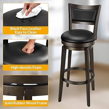 Swivel Bar Stool Extra Tall Transitional Style Dark Wood Frame Pub