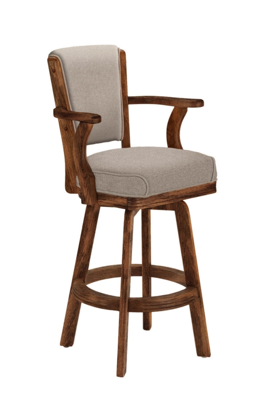 Swivel Bar Stool Farmhouse Wood Integrated Arms Upholstered