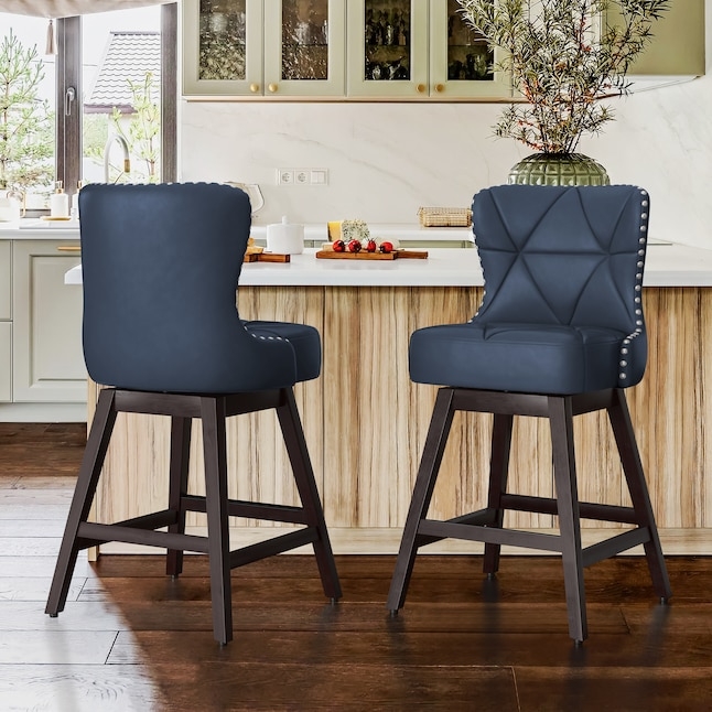 Swivel Bar Stool featuring Geometric Quilting and Nailhead Trim