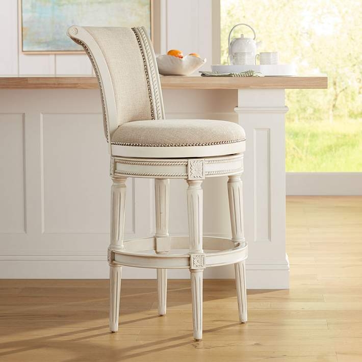 Swivel Bar Stool French Country Scroll Back Cream Fluted Legs