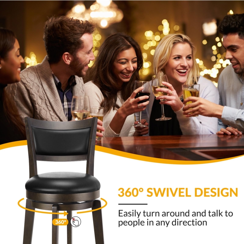 Swivel Bar Stool High Padded Backrest Wrap Around Footrest Social Bar