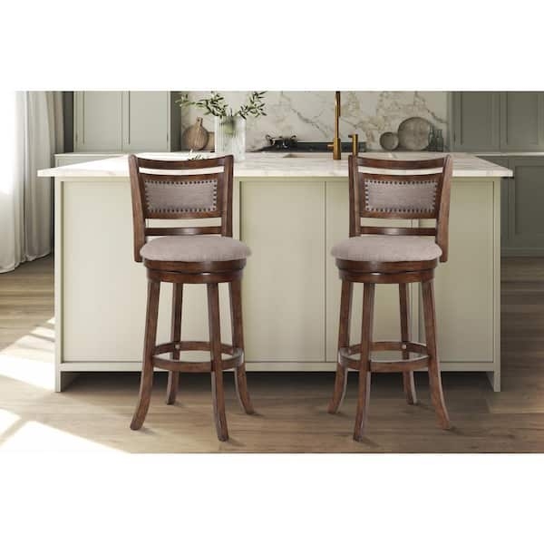 Swivel Bar Stool Ladder Back Detail Nailhead Trim Transitional Kitchen