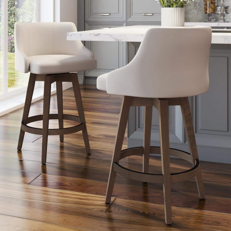 Swivel Bar Stool Low Wood Toned Legs Upholstered Seat