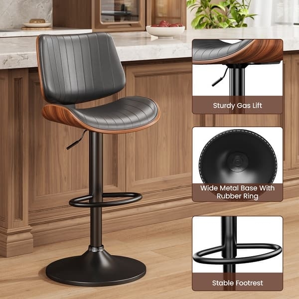 Swivel Bar Stool Mid Century Modern Adjustable Height Wood Shell Accent