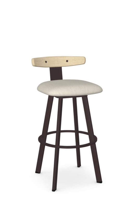 Swivel Bar Stool Mixed Material with Low Wood Backrest