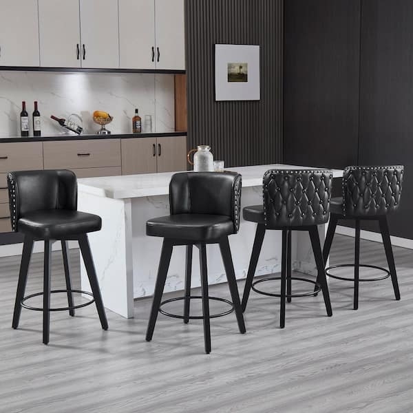 Swivel Bar Stool Nailhead Trim Diamond Tufting Glam Style