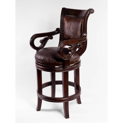 Swivel Bar Stool Ornate Traditional Crocodile Embossed Back