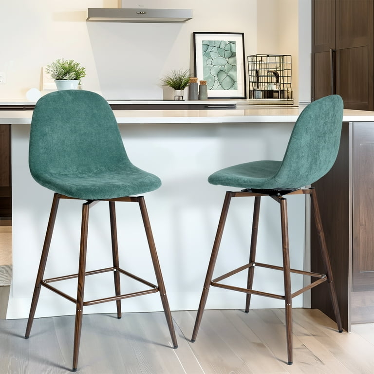 Swivel Bar Stool Tapered Wood Legs Curved Seat Mid-Century Style