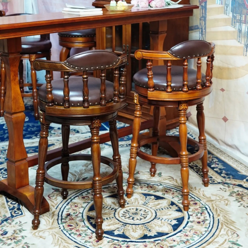 Swivel Bar Stool Traditional Cherry Finish Spindled Back